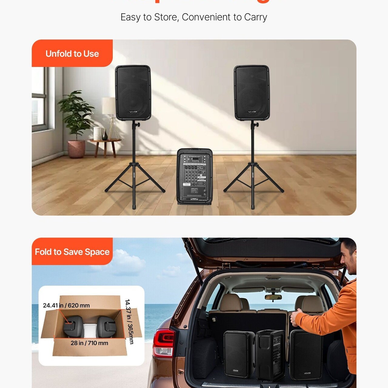 VEVOR-44.1" to 62.2"-Black-Powerful Portable PA System with Bluetooth Mixer-1 Piece
